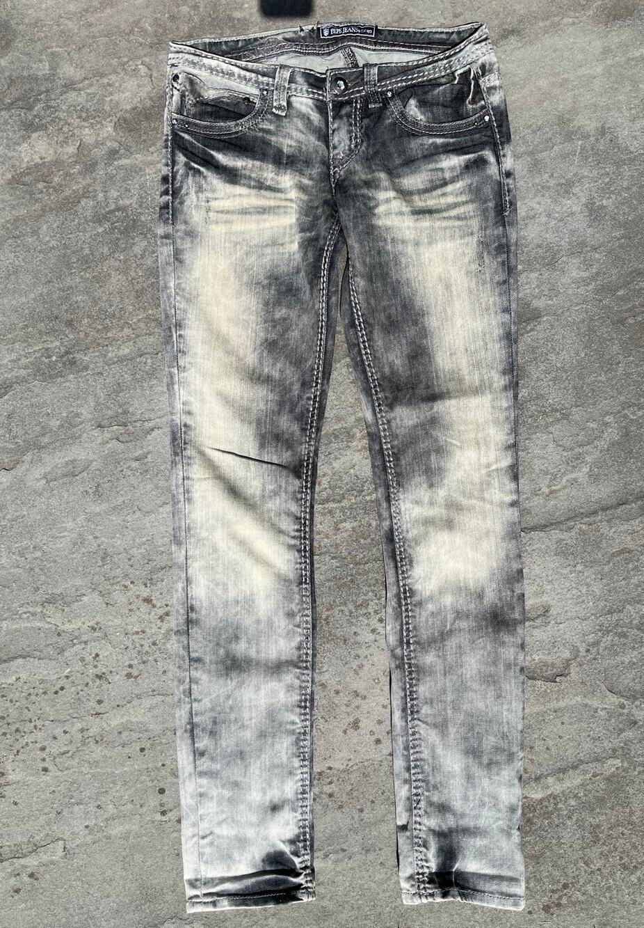 Vintage Pepe Jeans Ultra Low Rise Faded Grey Y2K McBling Acid Wash Jeans 28